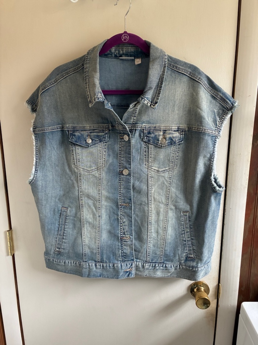 LOGO by Lori Goldstein Light Blue Sleeveless Denim Jacket